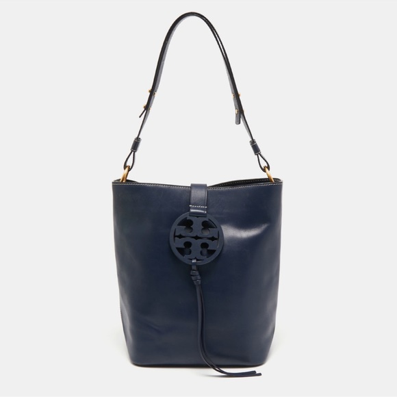 TORY BURCH Dark Blue Leather Miller Hobo NEW - Picture 1 of 5